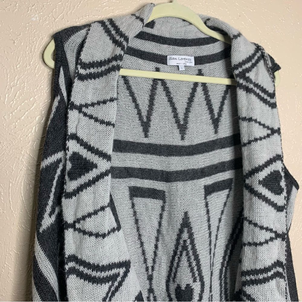San lorenzo open front fringe wool‎ alpaca sleeveless cardigan gray - Picture 3 of 10